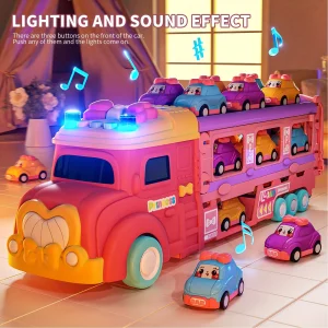 Pink Truck Transporter Ejection Car Games Storage Girls Toys
