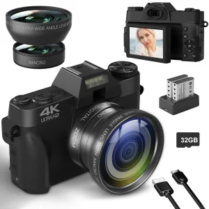 Digital Camera 4K WIFI Webcam Recorder 64MP Camcorder 3 Inch Flip Screen