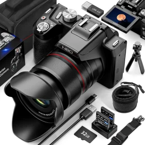 5K Digital Camera 16X Optical Zoom & App Control 180°Flipable Screen