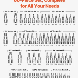 Socket and External  Socket Set 60-Piece Alloy Steel and Cr-V Steel