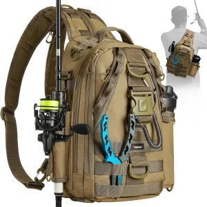 Tackle Backpack with Rod & Gear Holder Water-Resistant Fishing Shoulder Storage Bag