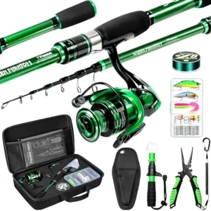 Fishing Rod and Reel Graphite Telescoping Travel Kit with Carrier Bag