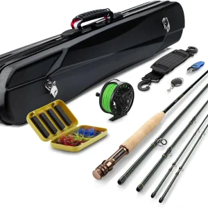 4-Piece Carbon Fiber Fly Fishing Rod & Reel Combo with 12 Flies, Line, Case