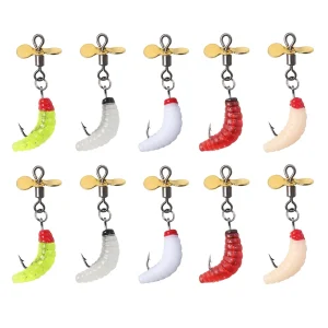 10Pcs Propeller Spinner Worm Bait Soft Maggot Baits