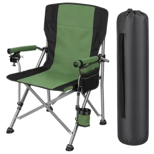 Portable Folding Fishing Chair with Rod Holder Side Pocket, Cup Holder