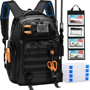 Fishing Tackle Backpack with Removable Lure Wraps Include